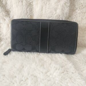 Coach Vintage Y2K Black Signature Jacquard Accordion Zip Wallet